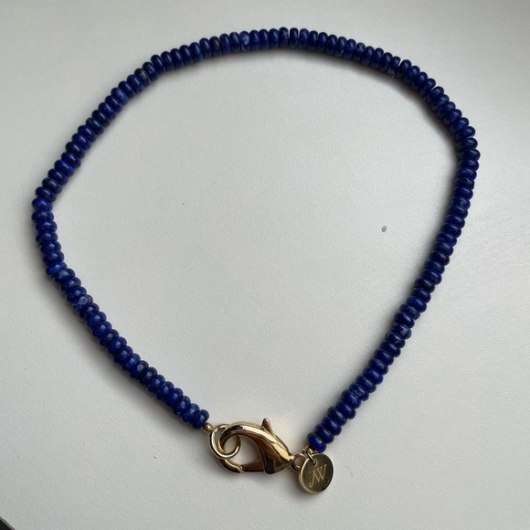 JANE WIN Lapis beaded necklace chain 16 inches gold clasp (coin not included) - Picture 4 of 9
